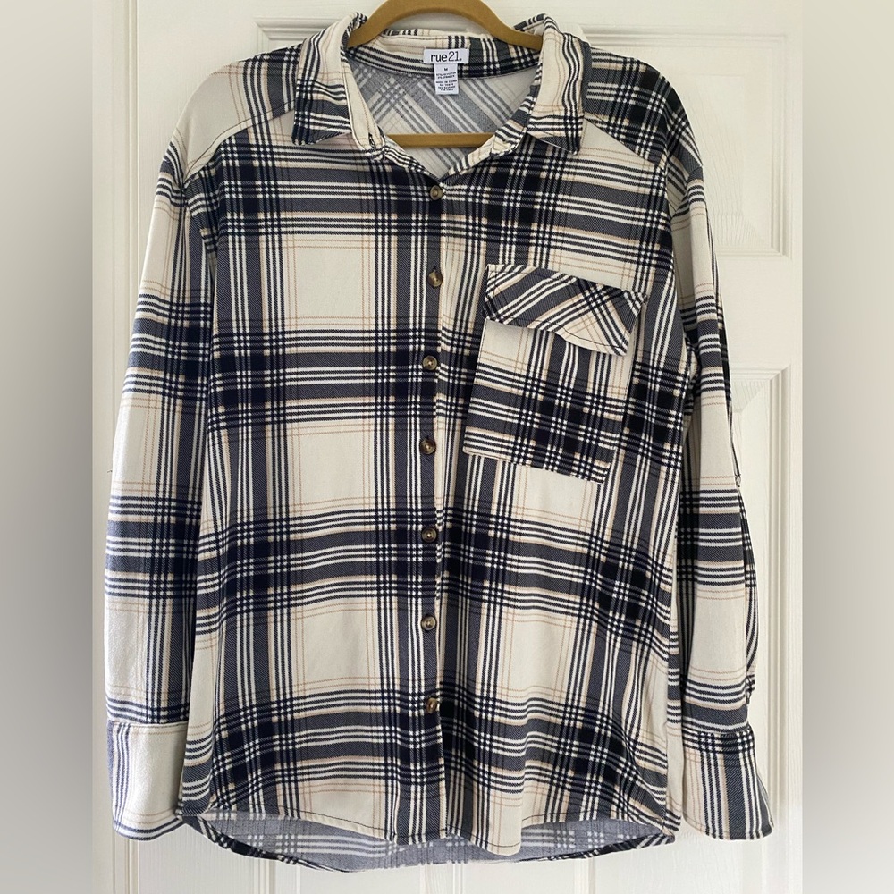 Rue21 Black and White Plaid Button Down Shirt